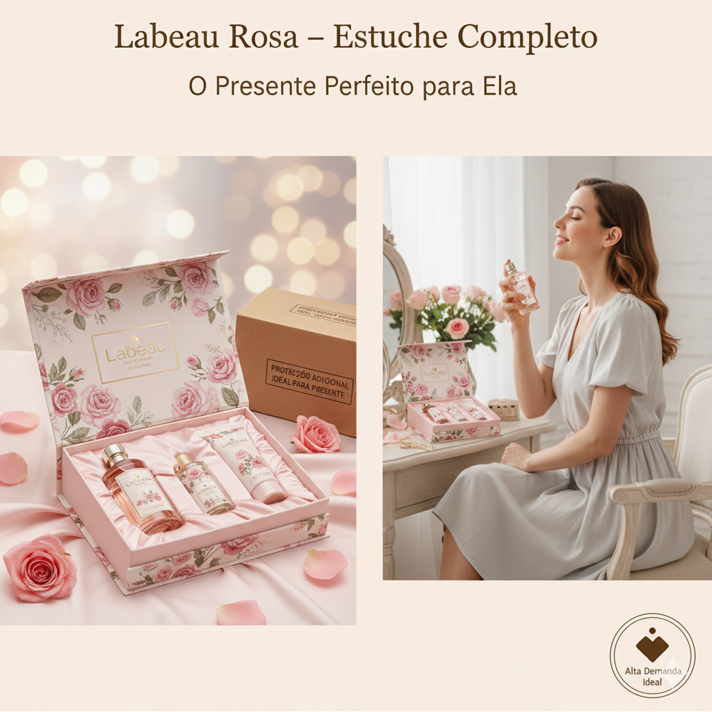 Estuche Labeau Rosa Completo con Eau de Toilette 100 ml + Gel Corporal 100 ml + Fragancia de Bolso