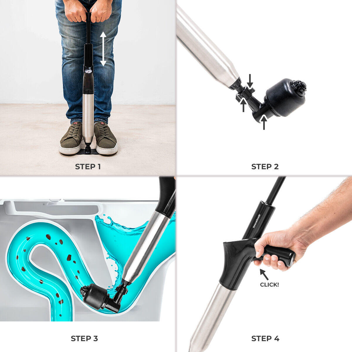 Desatascador de Aire Comprimido de Alta Presión con Accesorios y Manómetro 5 en 1 Jetpro InnovaGoods